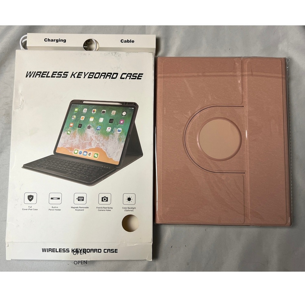 Pink Wireless Keyboard Case for iPad 10th Gen 10.9 Inch 360 Rotating Folio Cover